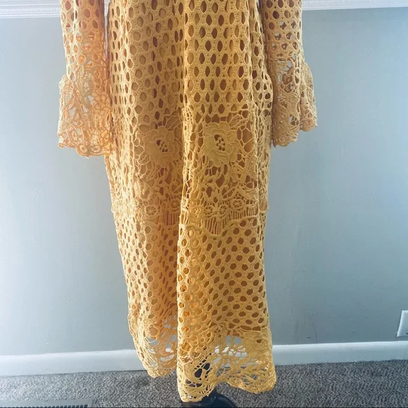 Orange Creek Mustard Lace Midi Dress Size Small - Picture 13 of 16